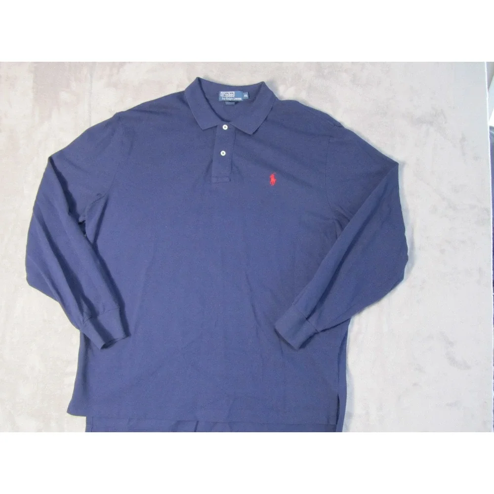 Polo‎ Ralph Lauren Mens XL Navy Blue Long Sleeve Pique Polo Shirt Red Pony Logo